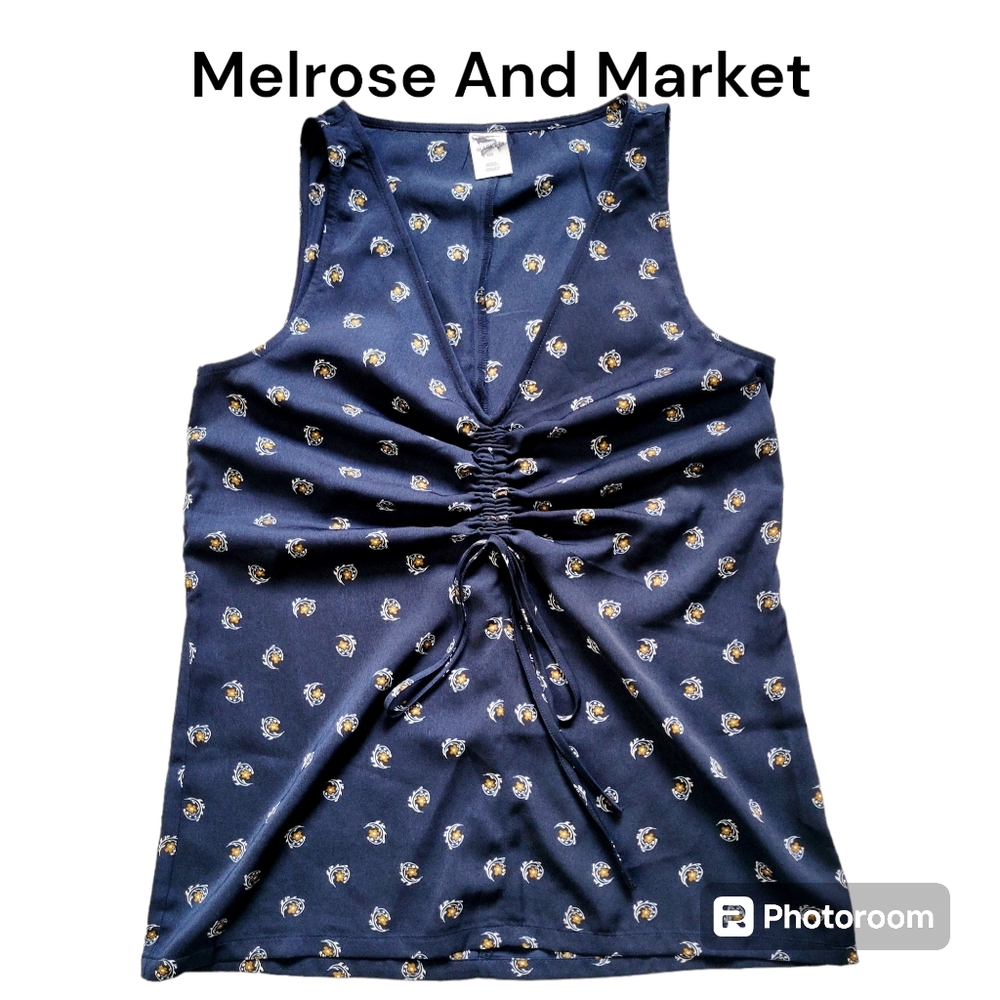 NWOT Melrose And Market Women's XXS Rusched Floral Blue Tank T